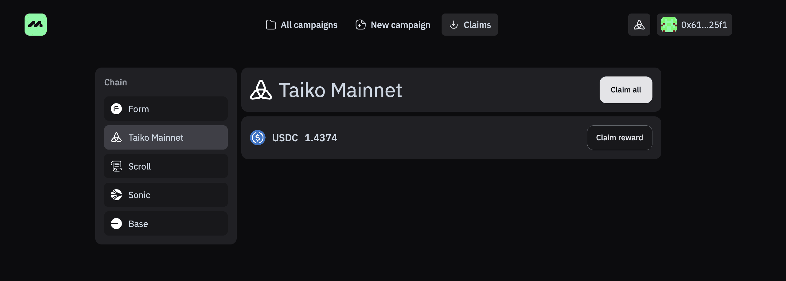 Claim reward